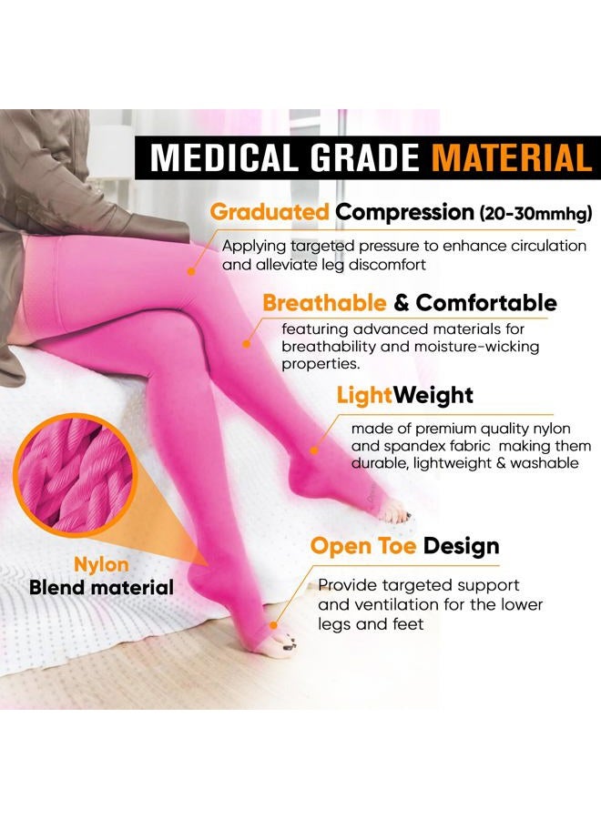 Doc Miller Thigh High Compression Socks Women and Men 20-30mmHg for Varicose Veins, Pregnancy Support Compression Stockings for Women, 1 Pair (Pink, Medium) - Image 4