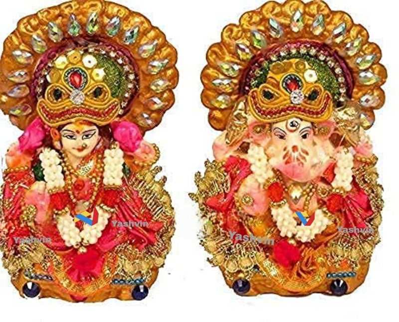 Yashvin® @ Beautiful Laxmi Ganesh Murti for Diwali Puja Lakshmi Ganapati Murti for Home Office Diwali Puja Religious God, Handmade Terracotta Clay Statue, Idol of Clay Pooja Idols || RP28 - Image 4