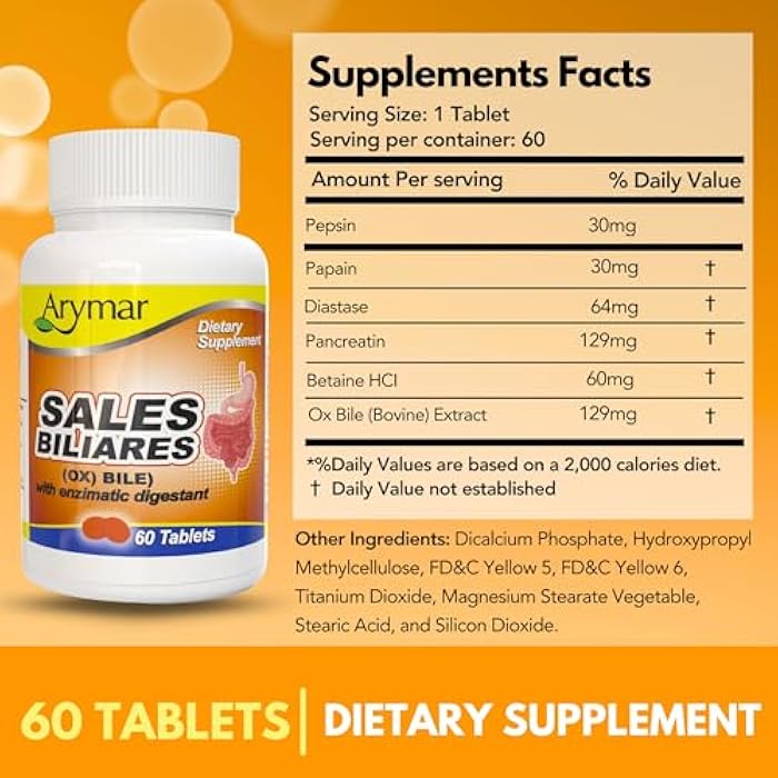 Arymar Sales Biliares Ox Bile with Digestive Enyzmes 60 Tabs - Image 4