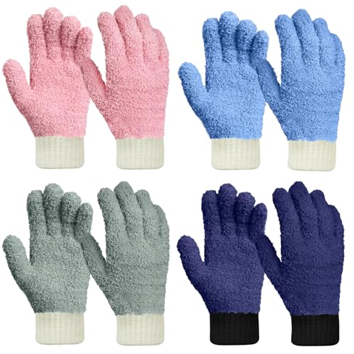 MIG4U 4 Pairs Microfiber Gloves - Dusting Gloves for House Cleaning - Washable Blind Cleaner Duster Tool (Blue/Pink/Gray/Navy,S/M) - Image 1