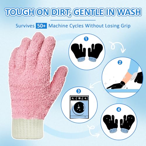 MIG4U 4 Pairs Microfiber Gloves - Dusting Gloves for House Cleaning - Washable Blind Cleaner Duster Tool (Blue/Pink/Gray/Navy,S/M) - Image 3