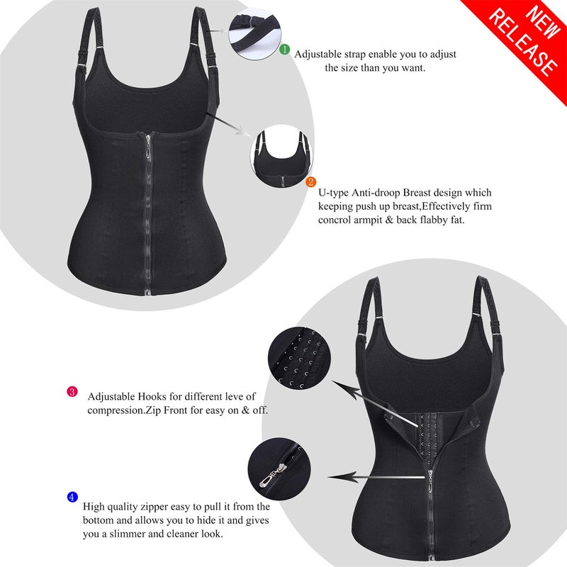 Eleady Women's Underbust Corset Waist Trainer Cincher Steel Boned Body Shaper Vest with Adjustable Straps (L, Black) - Image 2
