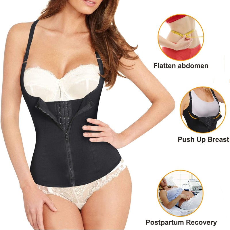 Eleady Women's Underbust Corset Waist Trainer Cincher Steel Boned Body Shaper Vest with Adjustable Straps (L, Black) - Image 4