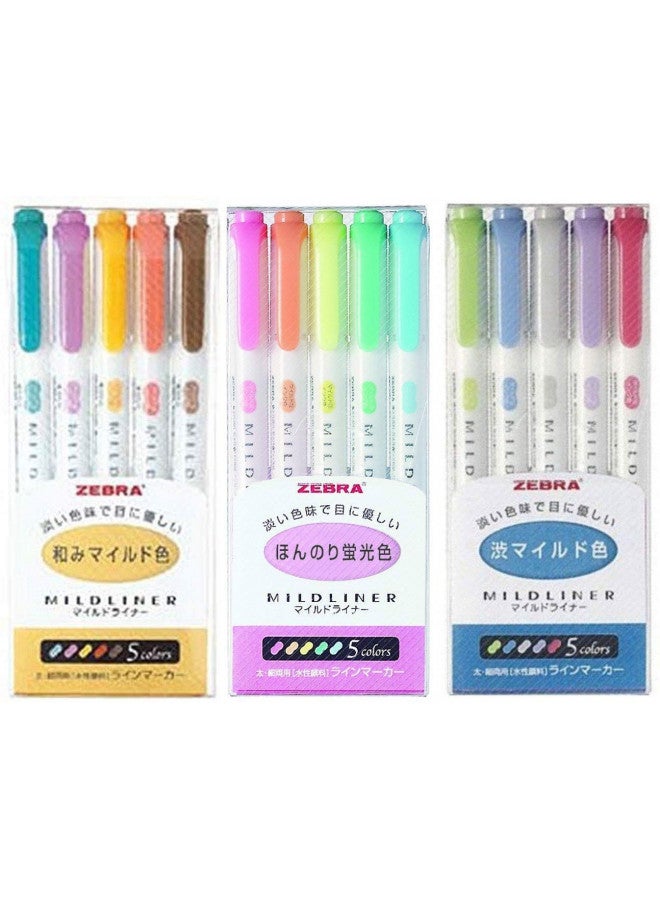 ZEBRA Zebra Mildliner Soft Color Double-Sided Highlighter Pens Deep, Warm & Cool (3 Pack Sale) 