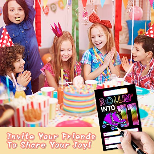 DETIHO 4" x 6" Roller Skating 11th Birthday Party Invitation Cards With Envelopes - Rolling Into 11 - Retro Roller Skate Party Invitation - 20 Sets - E56 - Image 3