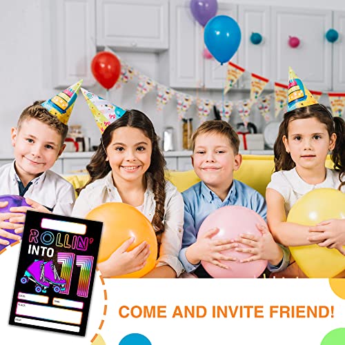 DETIHO 4" x 6" Roller Skating 11th Birthday Party Invitation Cards With Envelopes - Rolling Into 11 - Retro Roller Skate Party Invitation - 20 Sets - E56 - Image 4
