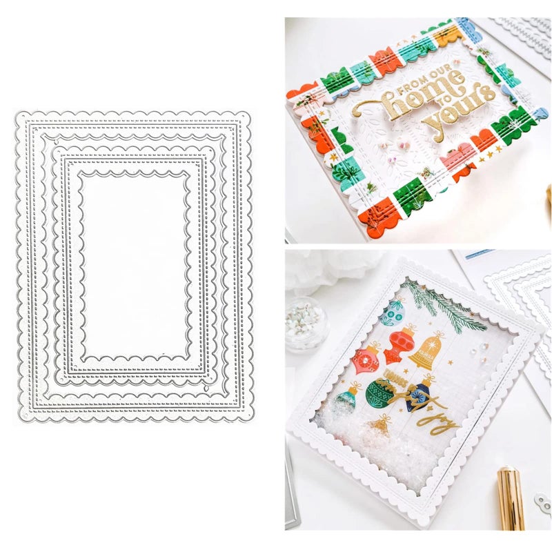 hinana Rectangle Frame Metal Die CutsStitched Scalloped Nesting Tag Background Cutting Dies Cut Stencils for DIY Scrapbooking Photo Decorative Embossing Paper Card Making