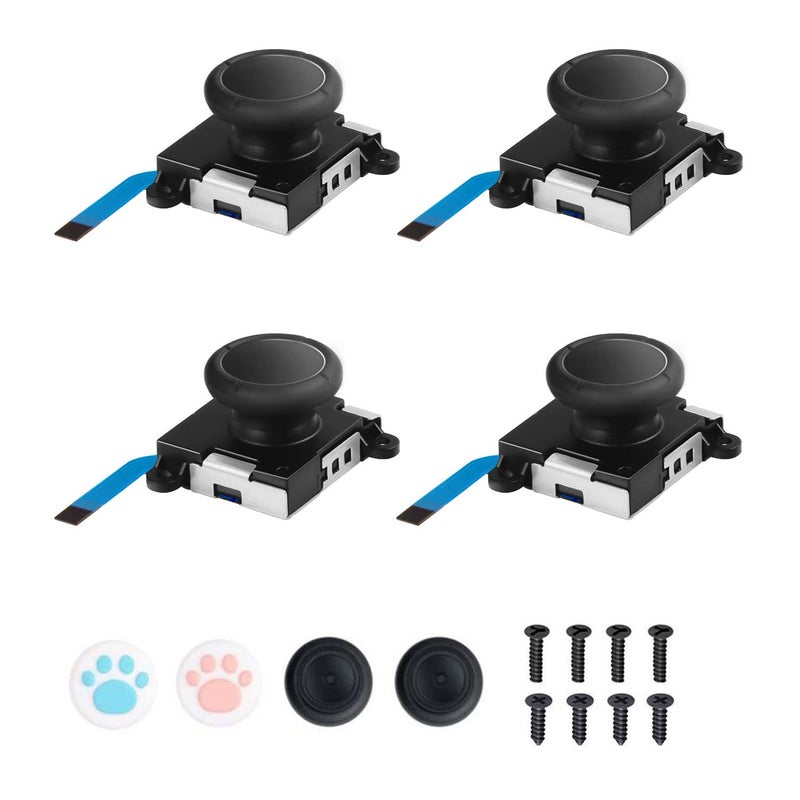 JAOYSTII Joycon Joystick Replacement 4 Pack, Replacement Joy-Stick Analog Thumb Stick for Switch Joycon Controller & Switch Lite, Left/Right Analog Joystick with Thumbstick Grips & Screws - Image 1