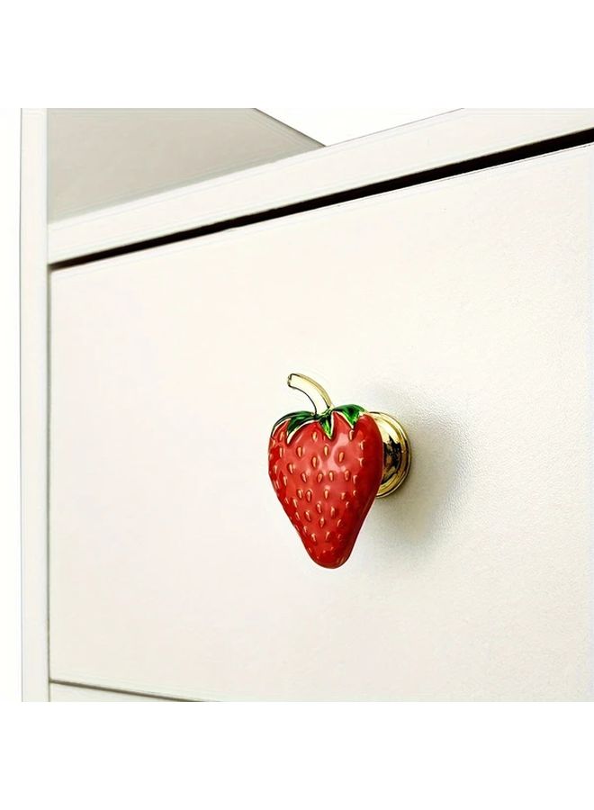 4 Piece Red Fruit Shaped Cabinet Knobs Zinc Alloy Leaf Design Durable Home Decor - Image 1