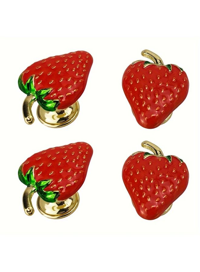 4 Piece Red Fruit Shaped Cabinet Knobs Zinc Alloy Leaf Design Durable Home Decor - Image 2