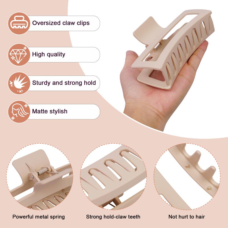 SEVEN STYLE 5 Inche Extra Large Claw Clips for Thick Hair and Long Hair,4-Pack Oversized Matte Big Hair Clips for Women, XL Jumbo Strong Hold Non-Slip Jaw Clips,Neutral Brown Color - Image 4