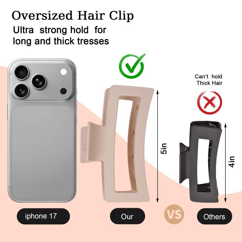 SEVEN STYLE 5 Inche Extra Large Claw Clips for Thick Hair and Long Hair,4-Pack Oversized Matte Big Hair Clips for Women, XL Jumbo Strong Hold Non-Slip Jaw Clips,Neutral Brown Color - Image 2