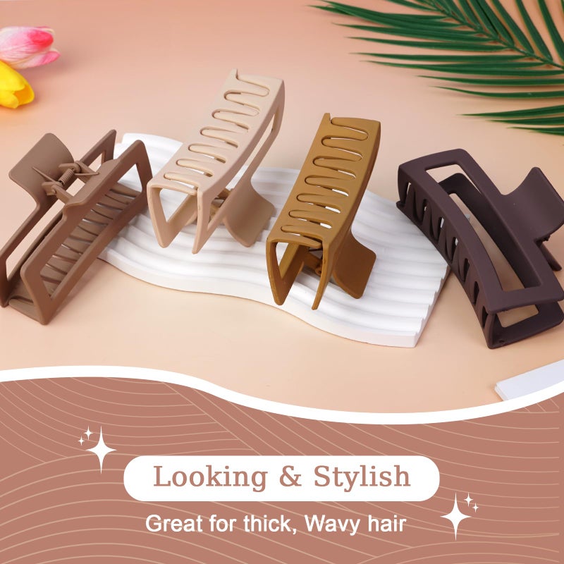 SEVEN STYLE 5 Inche Extra Large Claw Clips for Thick Hair and Long Hair,4-Pack Oversized Matte Big Hair Clips for Women, XL Jumbo Strong Hold Non-Slip Jaw Clips,Neutral Brown Color - Image 5