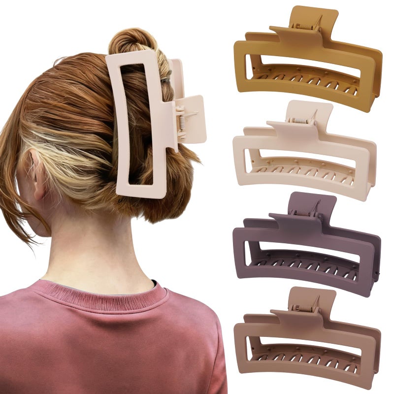 SEVEN STYLE 5 Inche Extra Large Claw Clips for Thick Hair and Long Hair,4-Pack Oversized Matte Big Hair Clips for Women, XL Jumbo Strong Hold Non-Slip Jaw Clips,Neutral Brown Color - Image 1
