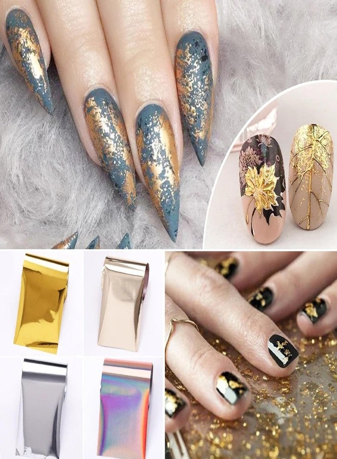 SILPECWEE 20 Rolls Metallic Nail Foil Gold Nail Stickers Laser Silver Nail Decals Nail Transfer Foil Holographic Nail Art Foil Foil for Nails Manicure Design for Acrylic Nails Decoration - Image 4