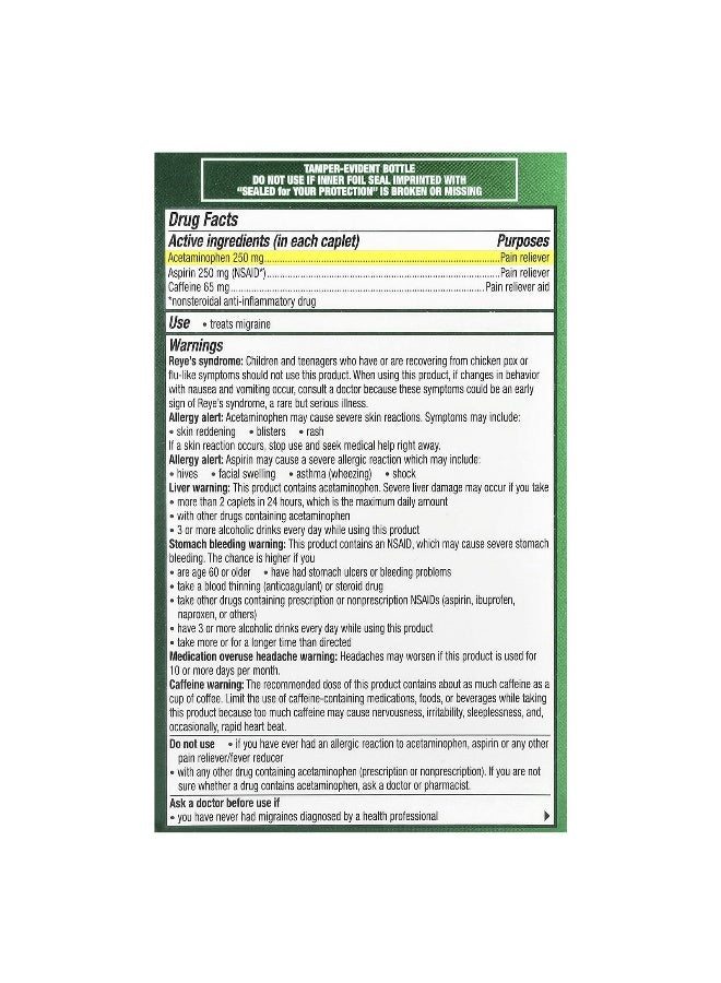 EXCEDRIN Excedrin, Migraine Relief, 200 Caplets - Image 2
