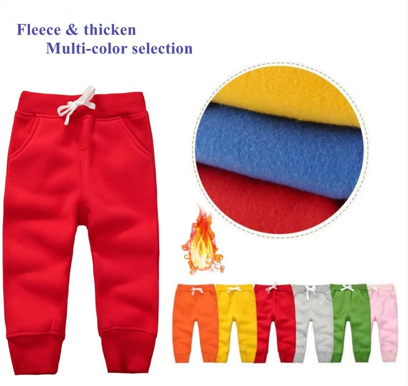 CuteOn Unisex Toddler Jogger Pants Kids Cotton Elastic Waist Winter Baby Sweatpants Pants 4Years Red - Image 3