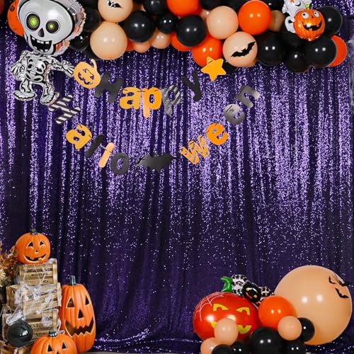 SquarePie Sequin Backdrop Background for Halloween Glitter Curtain Party 10FT x 10FT Purple - Image 2