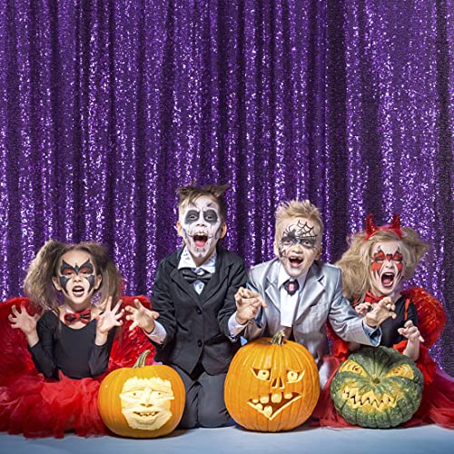 SquarePie Sequin Backdrop Background for Halloween Glitter Curtain Party 10FT x 10FT Purple - Image 3