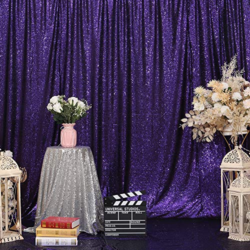 SquarePie Sequin Backdrop Background for Halloween Glitter Curtain Party 10FT x 10FT Purple - Image 1
