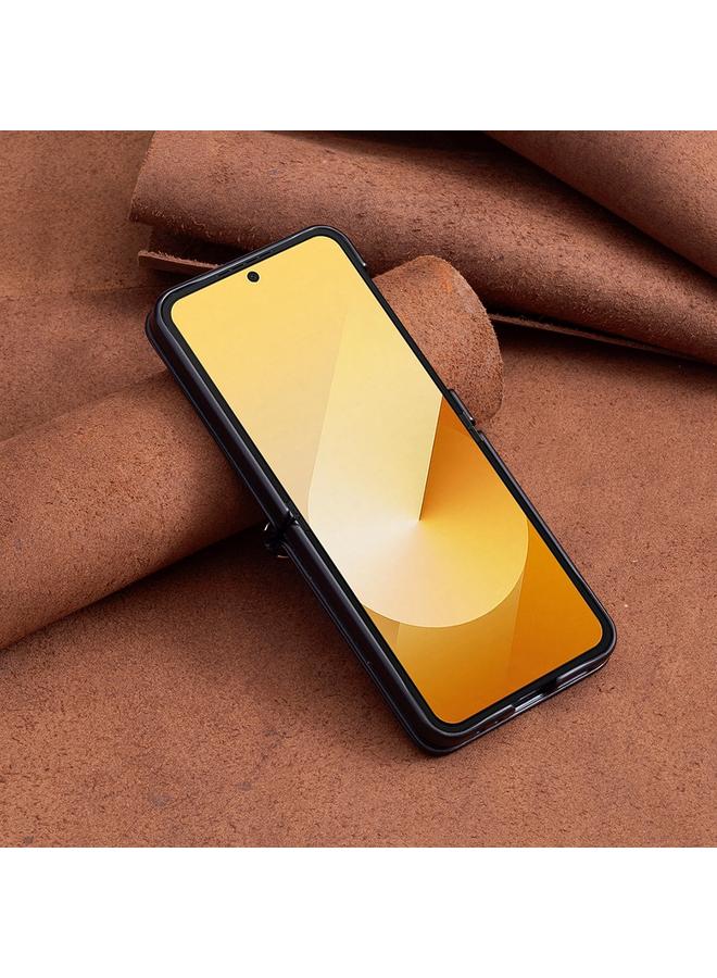 اس-توب جراب هاتف Samsung Galaxy Z Flip6 بتصميم مموج مع حبل حول الجسم مصنوع من الجلد - Image 5