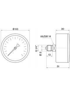 KAMPA Pakkens 0-160 Bar 63 Mm Back Mounted Dry Manometer G 1/4 Inch  - Image 2