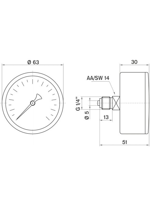 KAMPA Pakkens 0-160 Bar 63 Mm Back Mounted Dry Manometer G 1/4 Inch  - Image 2