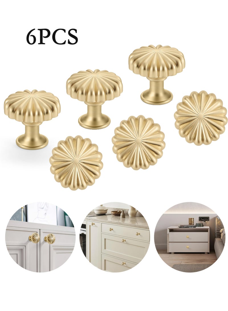 6 Pack Gold Cabinet Knobs for Kitchen Cabinets and Dresser Drawers, Zinc Alloy Brushed Brass Hardware Handles Pulls, Vintage Cupboard Drawer Knob - Image 1