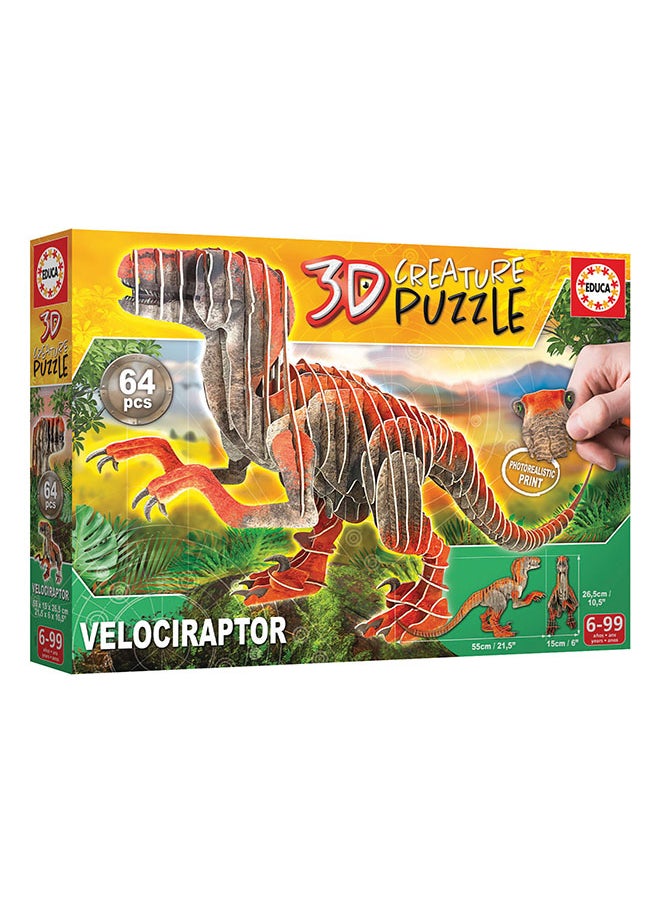 EDUCA 64 Piece Velociraptor 3D Creature Puzzle  - Image 2