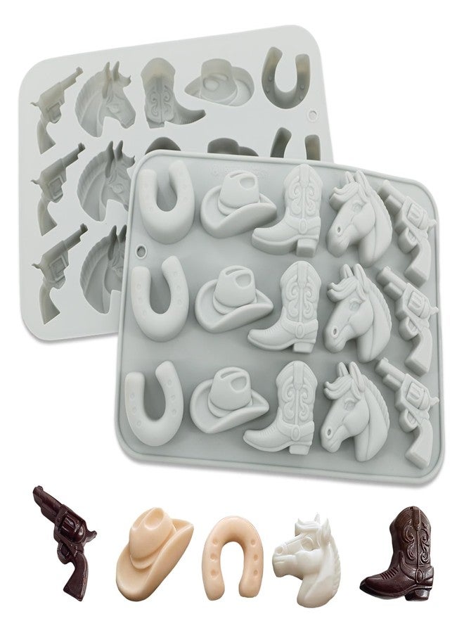 panthra 2 PCS Cowboy Chocolate Molds, With Cowboy Hat, Boot, Horse, Saddle, Cowboys Hat Chocolate Mold for Making Chocolates, Candies, Jelly, Cake, Fondant, Cupcake Topper - Image 1