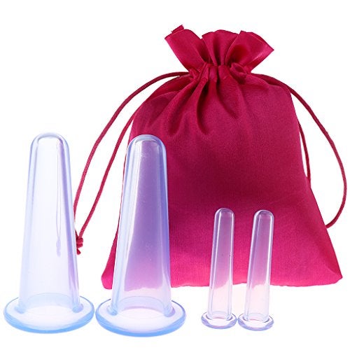Magideal® 4pcs Silicone Vacuum Cupping Cups Massage Set with Bag Face Body Cups for Wrinkle Reducer ,Collagen Stimulator,Pain Relief - Image 2