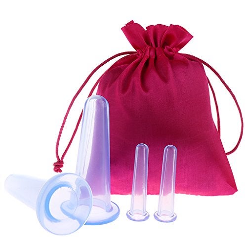Magideal® 4pcs Silicone Vacuum Cupping Cups Massage Set with Bag Face Body Cups for Wrinkle Reducer ,Collagen Stimulator,Pain Relief - Image 1