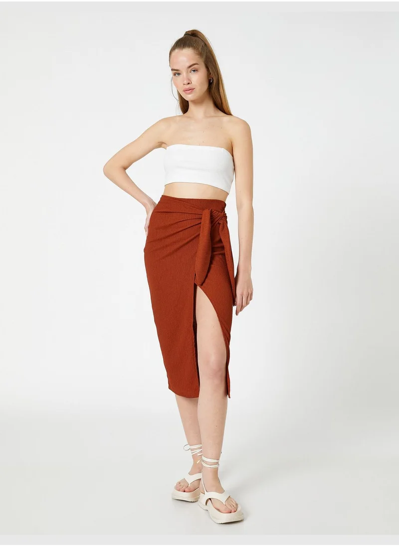 KOTON Drawstring Midi Slit Skirt