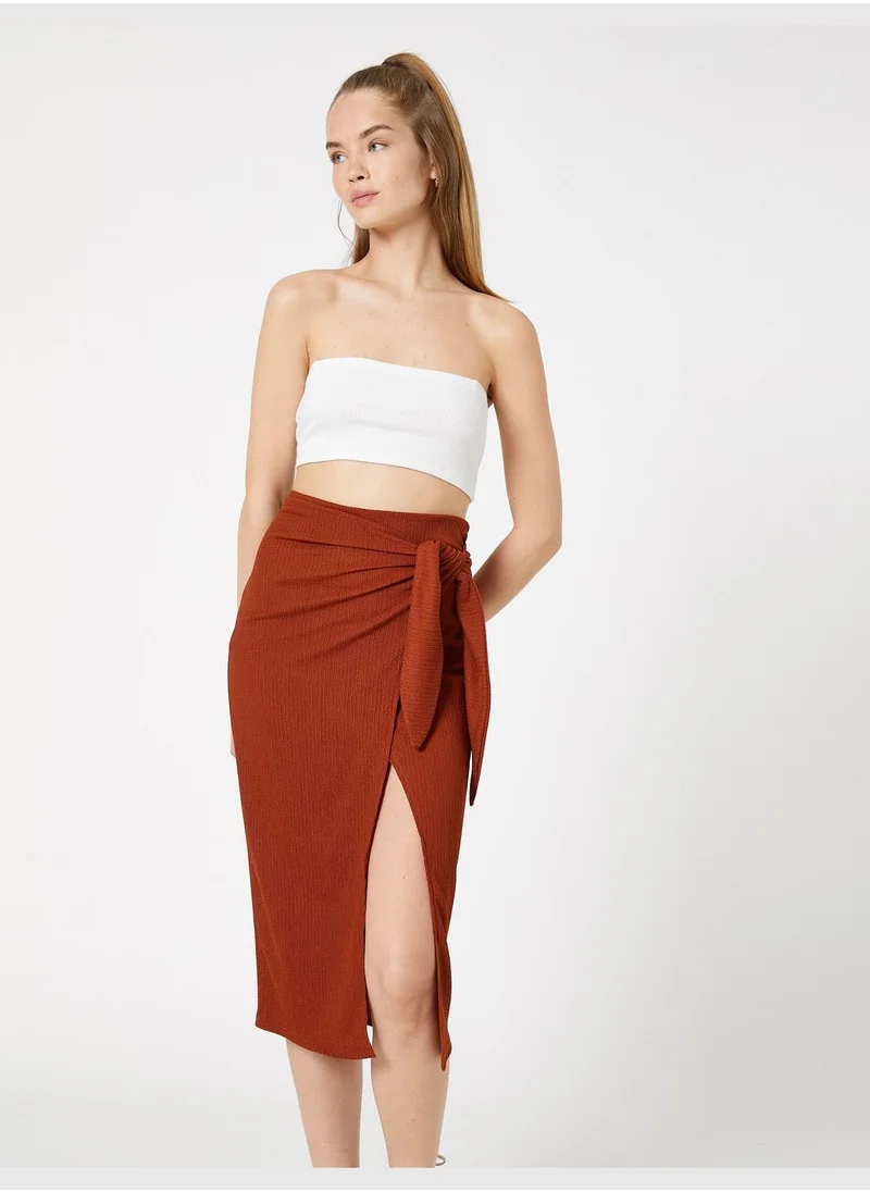 KOTON Drawstring Midi Slit Skirt