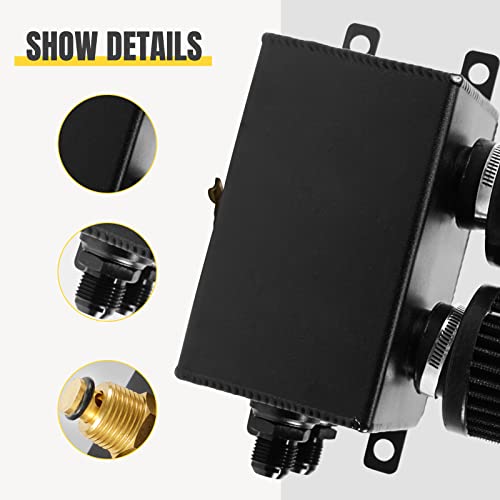 POSENG Universal Aluminum AN10 1.2L Twin Baffle Dual Filter Engine Oil Catch Can Tank With 2 Air Filters Oil Catch Reservoir Tank Can Breather Kit Black - Image 4