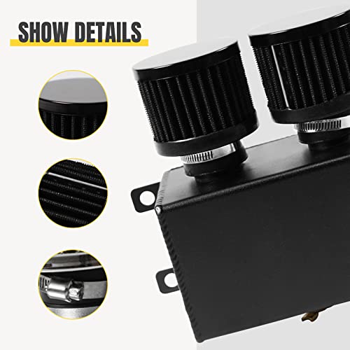POSENG Universal Aluminum AN10 1.2L Twin Baffle Dual Filter Engine Oil Catch Can Tank With 2 Air Filters Oil Catch Reservoir Tank Can Breather Kit Black - Image 5