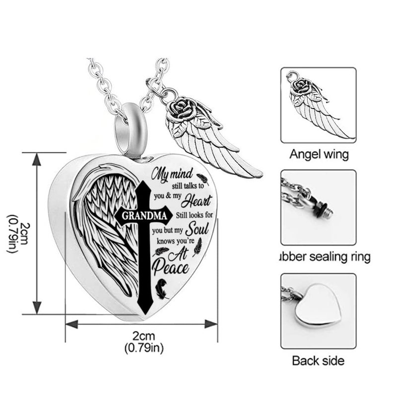 MEMORIALU Heart Urn Necklaces for Brother Ashes Cross Angel Wings Cremation Jewelry Stainless Steel Keepsake Memorial Pendant - Image 2