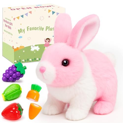 Easfan Walking Rabbit Interactive Electronic Pet Plush Bunny Toy with Sounds and Movements Hoping Rabbit Ears Moving Educational Plush Toy Easter Birthday Gifts for Kids Girls 7WhitePink - Image 1