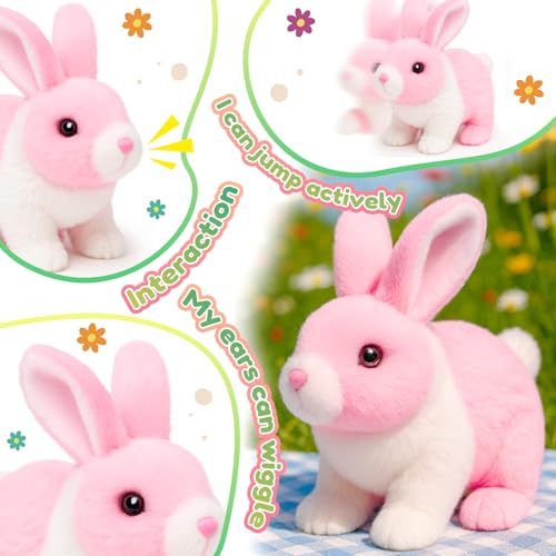 Easfan Walking Rabbit Interactive Electronic Pet Plush Bunny Toy with Sounds and Movements Hoping Rabbit Ears Moving Educational Plush Toy Easter Birthday Gifts for Kids Girls 7WhitePink - Image 5