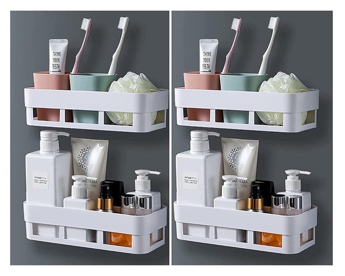 BATHROOM ACCESSORIES MULTIPURPOSE WALL MOUNT BATHROOM SHELF AND RACK FOR HOME AND KITCHEN SELF ADHESIVE STICKER SUPPORT WITHOUT DRILLING 4 BATHROOM SHELF CHROMEACRYLIC