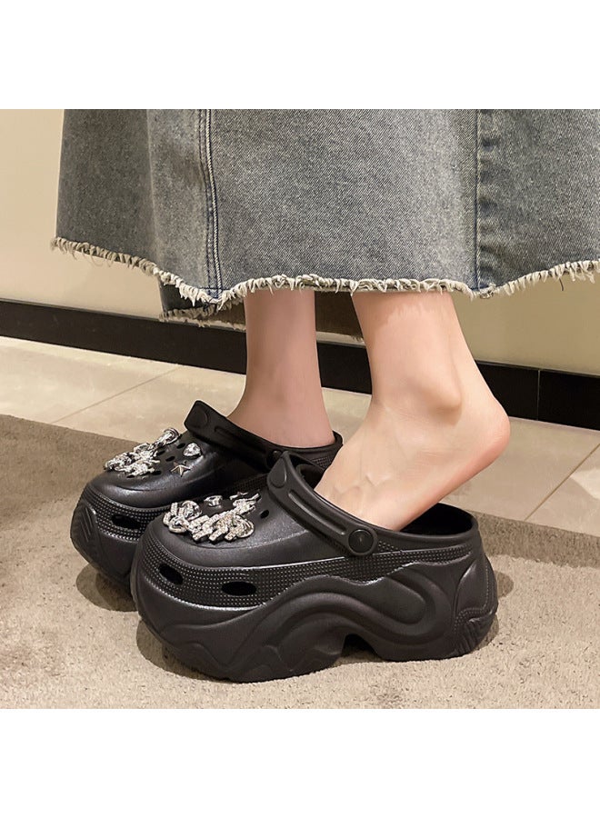 Super Hot High Heel 10cm Hole Shoes Women's Summer Outer Wear Cute Cartoon Non-slip Deodorant Thick Sole Sandals Hole Slippers