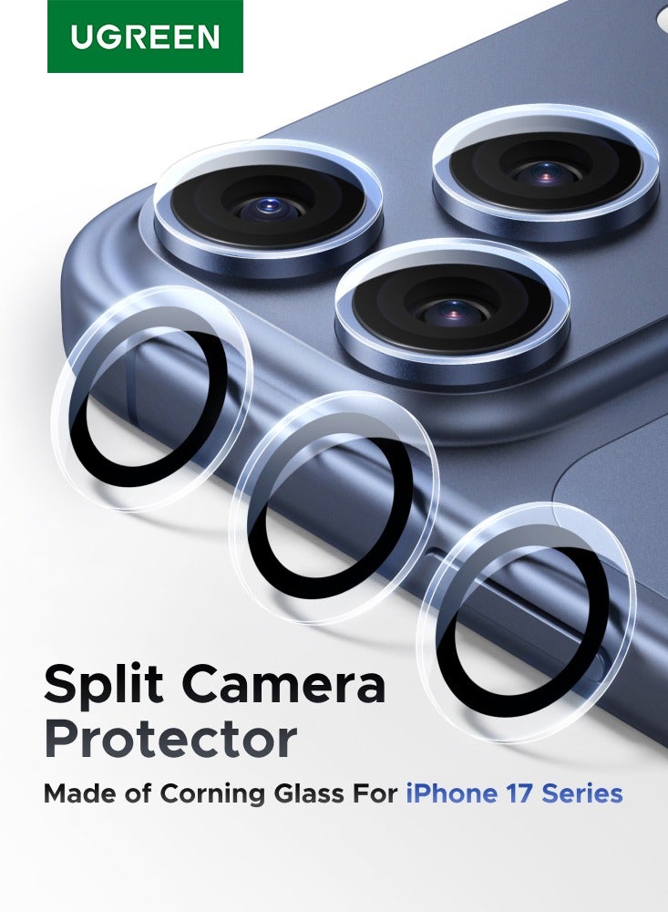 يو جرين واقي عدسة كاميرا آيفون 17 برو/ برو ماكس فائق الوضوح، مضاد للخدش، سهل التركيب، فتحات دقيقة، لاصق لا يترك بقايا، متوافق مع معظم الجرابات، زجاج مقوى فائق النحافة، عبوة واحدة - Image 1