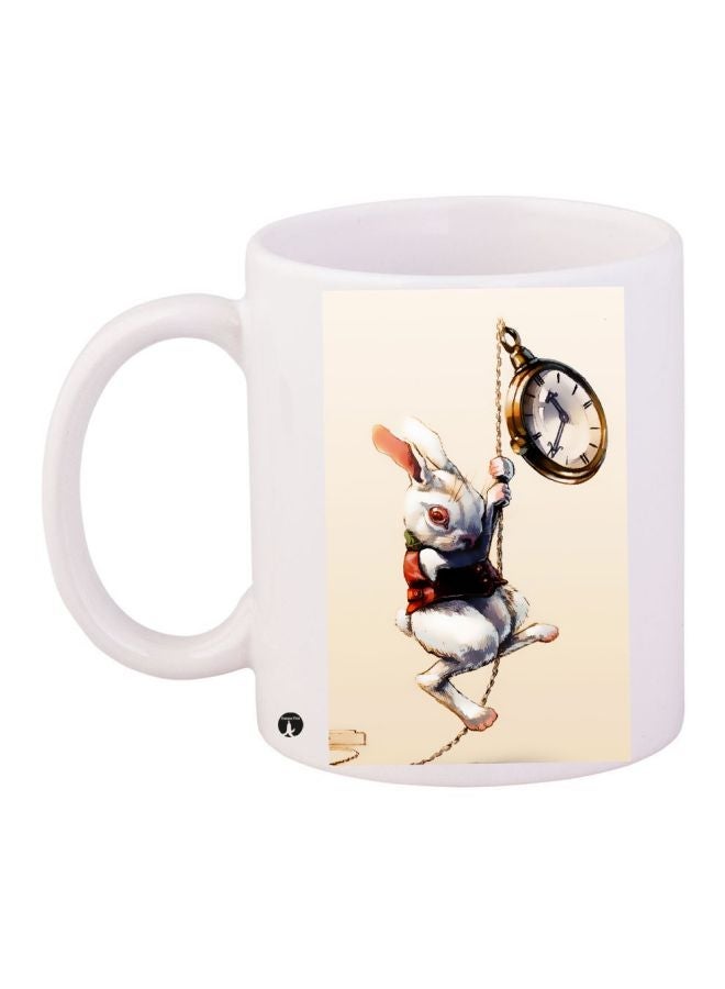 RYN Cartoon Rabbit Printed Coffee Mug White/Beige/Brown 11ounce