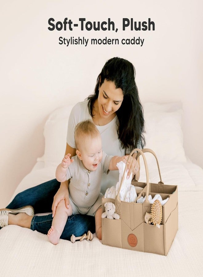 RENVA Storage Caddy, Felt Divided Design, Diaper and Wipes Organizer with Handles (Beige) - Image 4