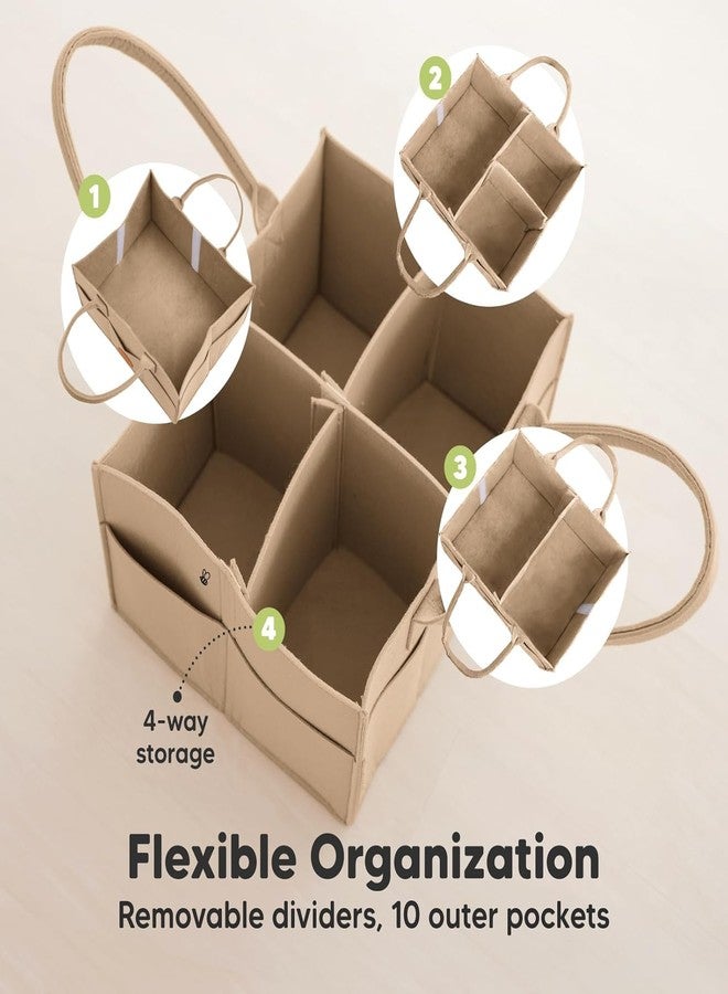 RENVA Storage Caddy, Felt Divided Design, Diaper and Wipes Organizer with Handles (Beige) - Image 5