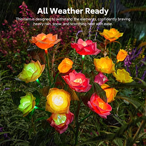 RECHOO Solar Garden Lights Outdoor Decorative, 3 Pack Solar Flower Lights with 15 Rose Flowers, Multi-Color Changing LED Waterproof Garden Decor for Patio Yard Pathway Decoration - Image 5