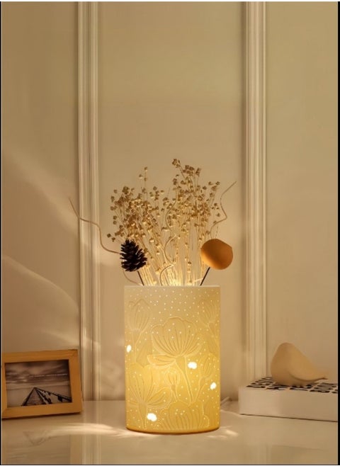 Handcrafted Ceramic Lamp with Tulip Pattern