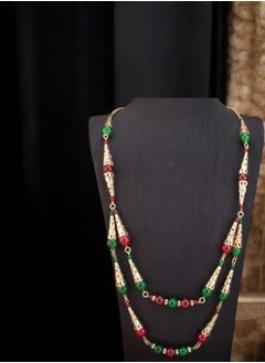 انوم باي منى عقد فاخر مطلي بالذهب مزين بخرز أخضر وأحمر  - Image 5