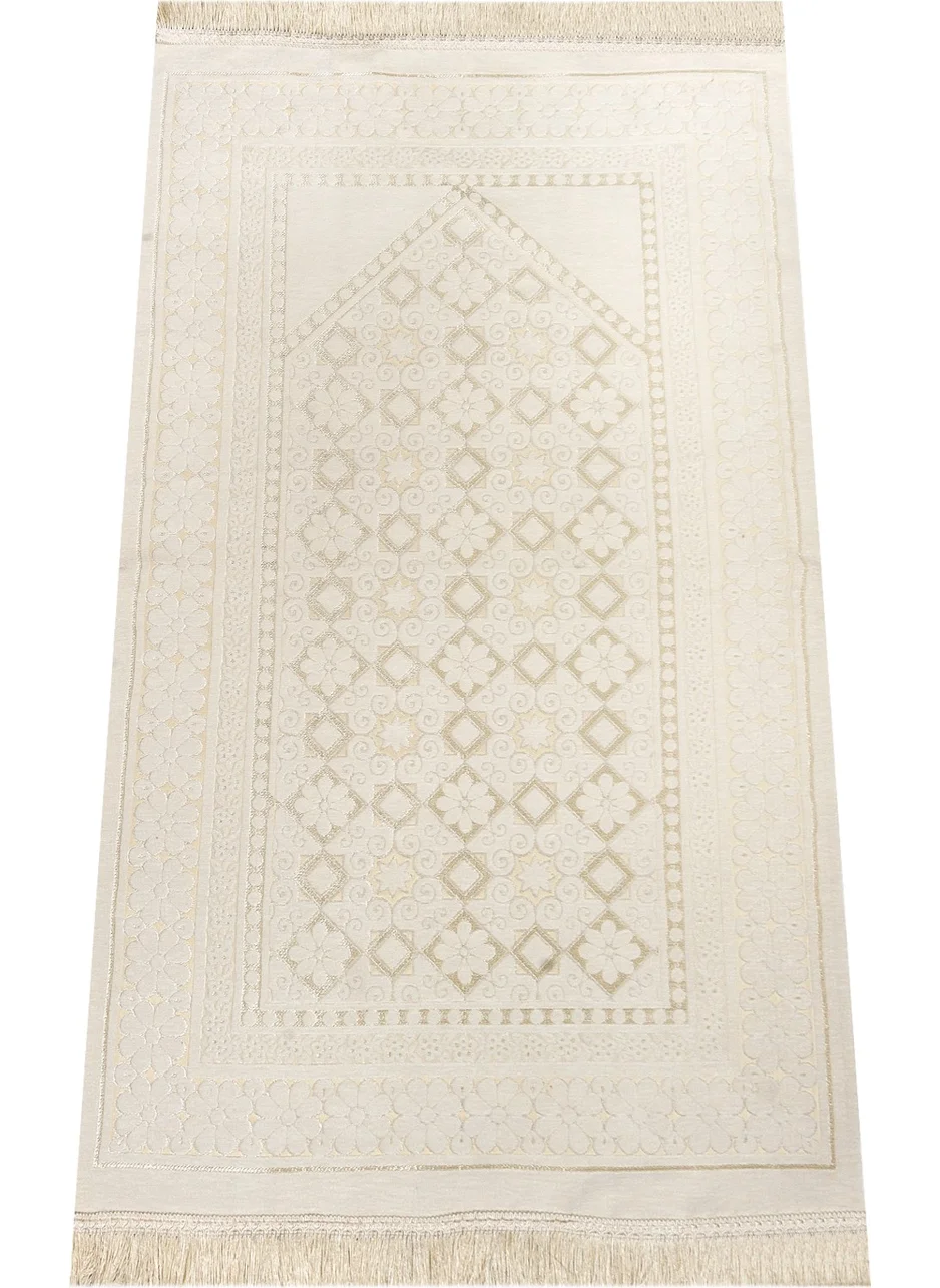 İhvan Online Patterned Chenille Prayer Rug - Cream Color