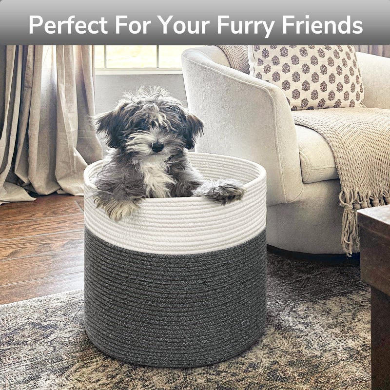 Goodpick Large Cotton Rope Basket, Blanket Basket Living Room 15.8"x15.8"x13.8" Baby Toy Storage, Woven Storage, Gray - Image 5